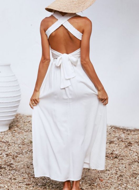 Women's Maxi Dresses Knot Solid Halter Dress