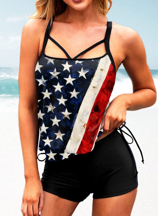 Women's Tankinis American Flag Cut Out Knotted Tankini