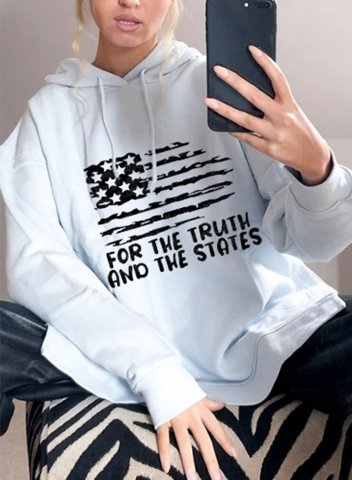 For The Truth And The States Women's Hoodies American Flag Letter Print Long Sleeve Hoodie