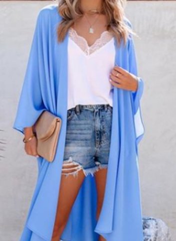 Women's Cover-ups Solid Long Sleeve Open Front Beach Tunic Cover-up