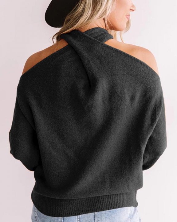 Women v-neck off-shoulder sweater Two wearing ways