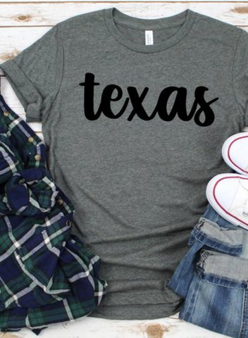 Women's Texas Independence Day T-shirts Letter Texas Print Solid Short Sleeve Daily Casual T-shirts