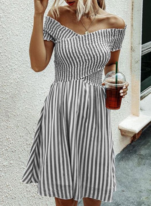 Women's Mini Dresses Fashion Striped Short Sleeve Off Shoulder Casual Twisted Dress