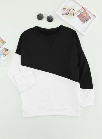 Color Block Long Sleeve Round Neck Casual Sweatshirt