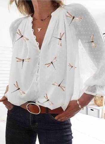 Women's Blouse Animal Print V Neck Long Sleeve Daily Casual Blouse