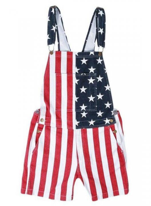 Women's Rompers Color Block American Flag Star Low Rise Sleeveless Straight Summer Casual Daily Rompers