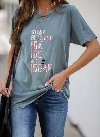 Women's T-shirts Stuck Between IDK IDC and IDGAF Letter Print Short Sleeve Round Neck Daily T-shirt
