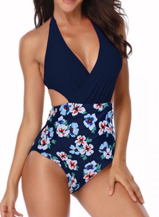 Women's One Piece Swimwear Fruits & Plants V Neck Knot Boho One-Piece Swimsuits One-Piece Bathing Suits