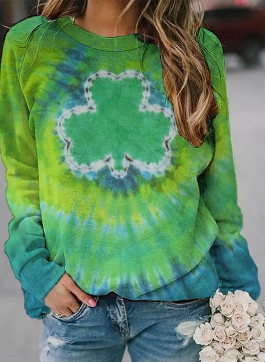 Women's St Patrick's Day Sweatshirt Casual Shamrock Tie Dye Long Sleeve Round Neck Pullovers