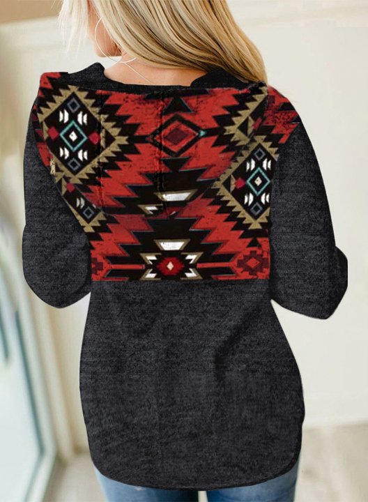 Geometric Color Block Long Sleeve Hoodie