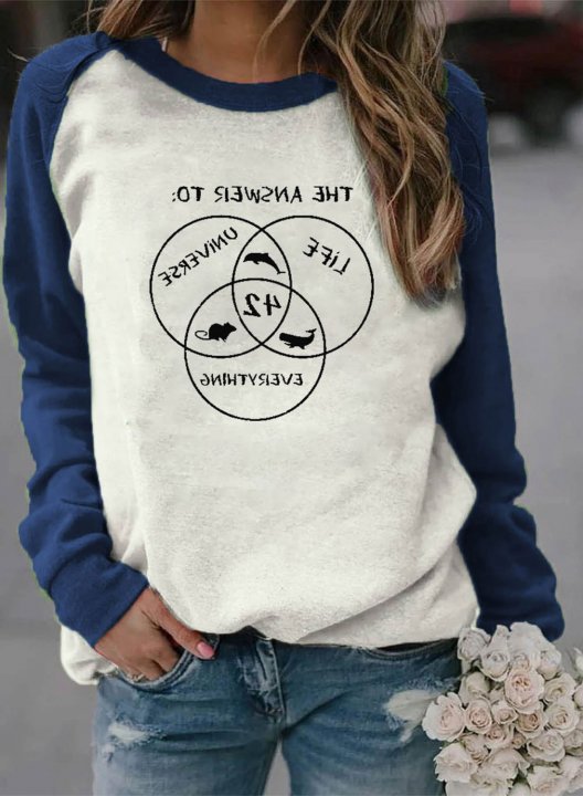 Women's 42 The Answer to Life Universe and Everything Sweatshirts Color Block Letter Round Neck Long Sleeve Casual Daily Sweatshirts