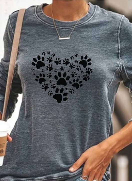 Women's Dog paw print Print Round Neck Daily Sweatshirt