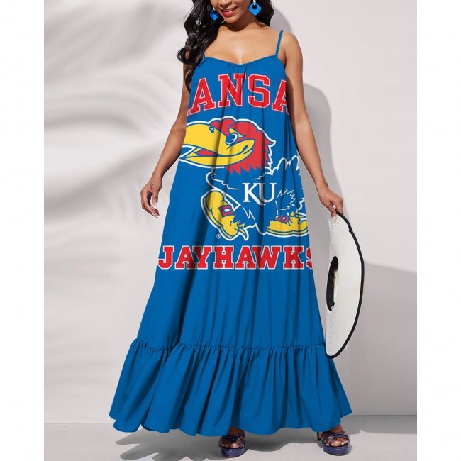 KANSAS JAYHAWKS Printed Tie Back Pocket Strap Swing Dress