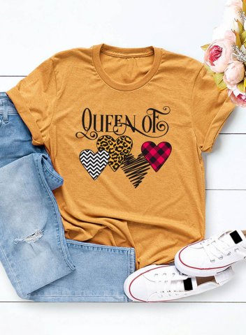 Women's T-shirts Leopard Plaid Letter Heart-shaped Short Sleeve Round Neck Daily T-shirt