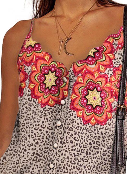 Women's Cami Tops Floral Leopard Button Sleeveless Spaghetti Casual Boho Cami Tops