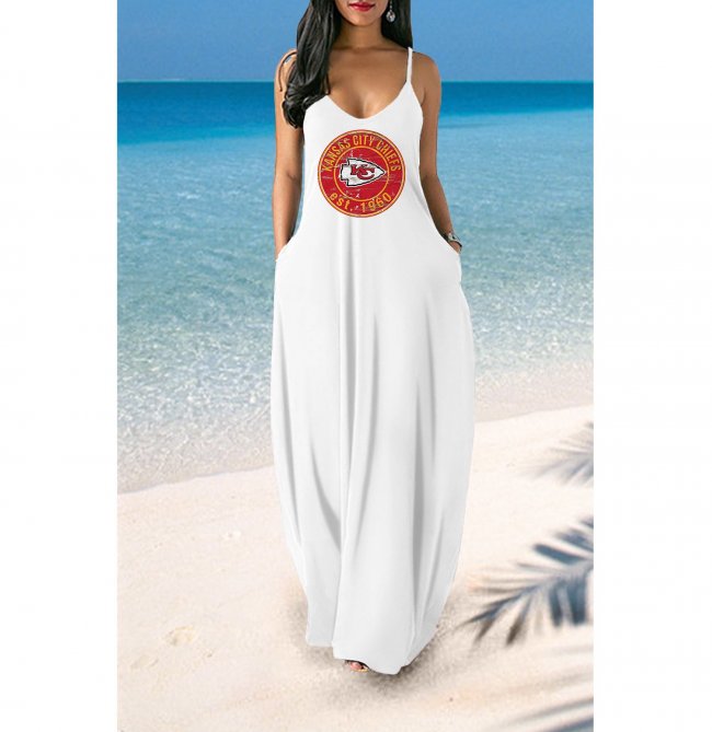 V-neck Kansas City Chiefs Print Sleeveless Sling Long Loose Dress