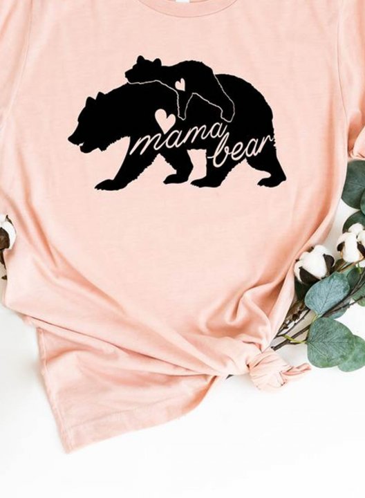 Women's Mother's Day Gift T-shirts Casual Mama Bear Print Round Neck Short Sleeve Daily T-shirts