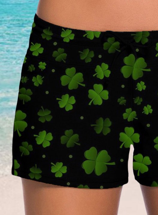 Women's Swim Bottoms Mid Waist Clover-print Beach Short Swim Bottoms