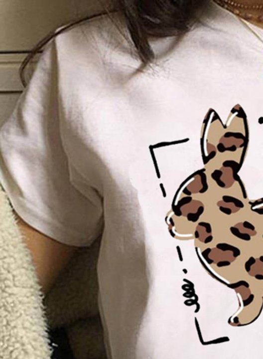 Women's T-shirts Rabbit Leopard Print Short Sleeve Round Neck Daily T-shirt