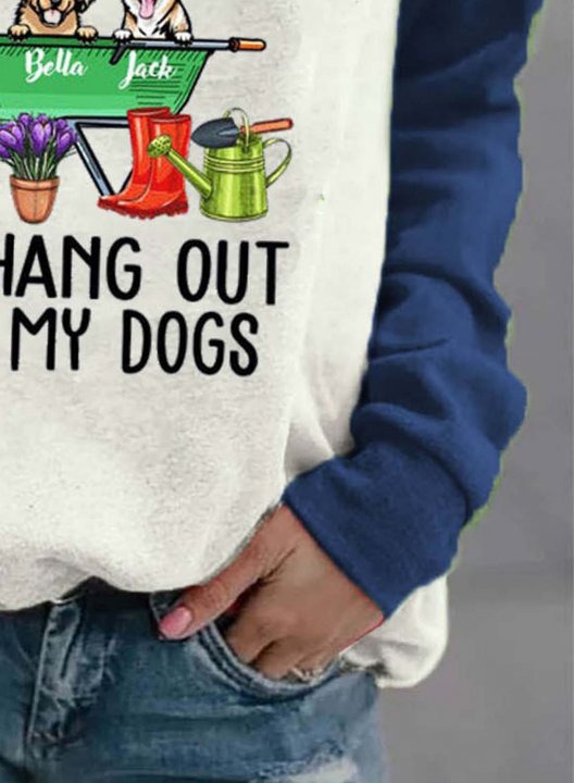 Women's Sweatshirts Dog Letter Print Long Sleeve Round Neck Raglan Sleeves Sweatshirt
