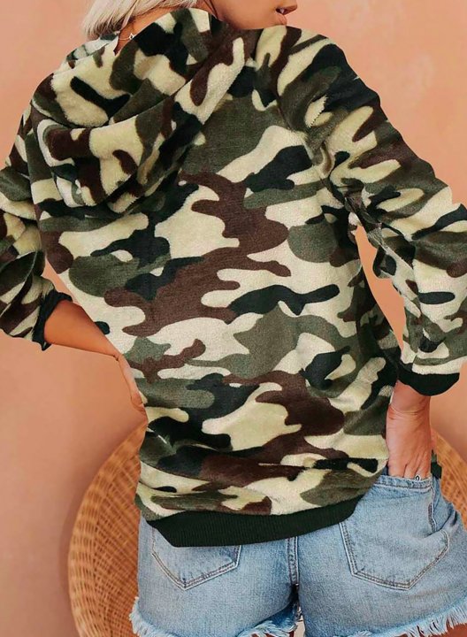 Red Plaid/Leopard Camouflage Long Sleeve Hoodie