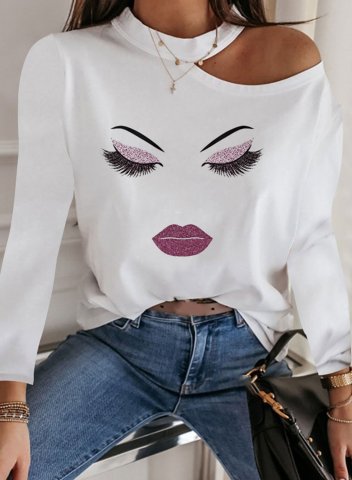 Women's Beauty Portrait Sweatshirt Long Sleeve Asymmetrical Cold Shoulder Sequin Daily T-shirt