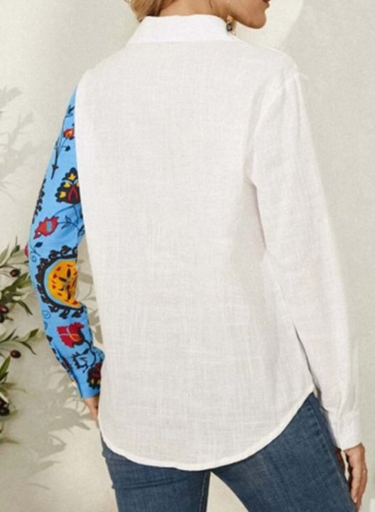 Women's Shirts Floral Color Block Long Sleeve V Neck Daily Basic Shirt