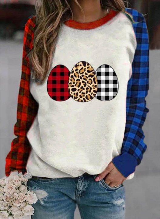 Women's Pullovers Plaid Leopard Color Block Letter Round Neck Long Sleeve Casual Daily Pullovers