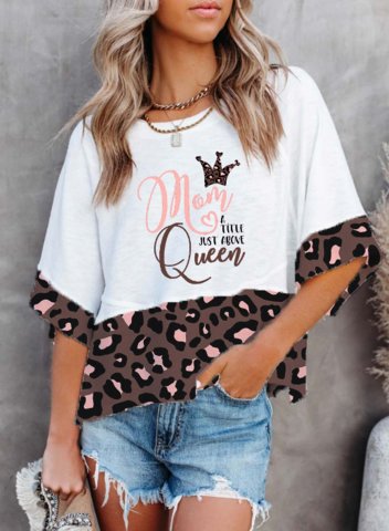 Women's T-shirts Leopard Letter Short Sleeve Round Neck Daily Casual T-shirt