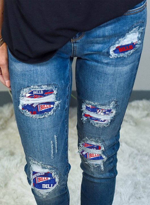 Women's Buffalo Bills Jeans Casual Mid Waist Slim Color Block Full Length Jeans