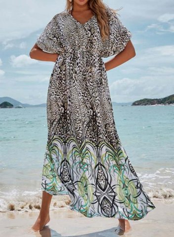 Women's Dress Leopard Color Block Swimwear Cover-up Dress