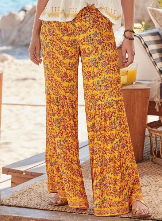 Women's Palazzo Pants Straight Floral Mid Waist Daily Full Length Casual Pants