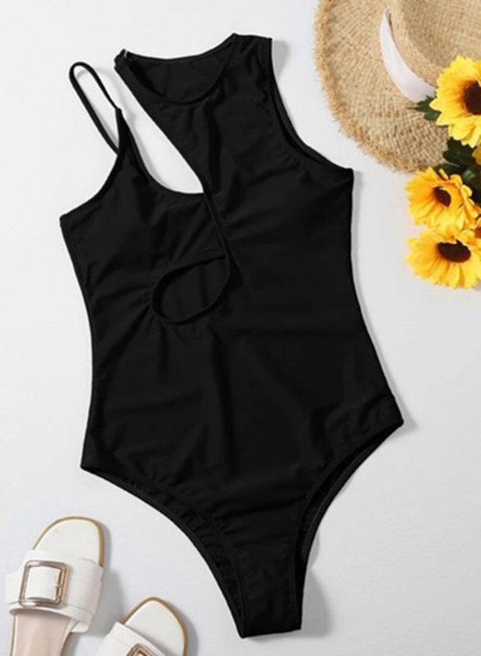 Women's One Piece Swimwear Solid Round Neck Summer One-Piece Swimsuits One-Piece Bathing Suits