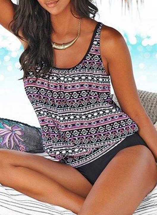 Women's Tankinis Striped Color Block U Neck Padded Tankini