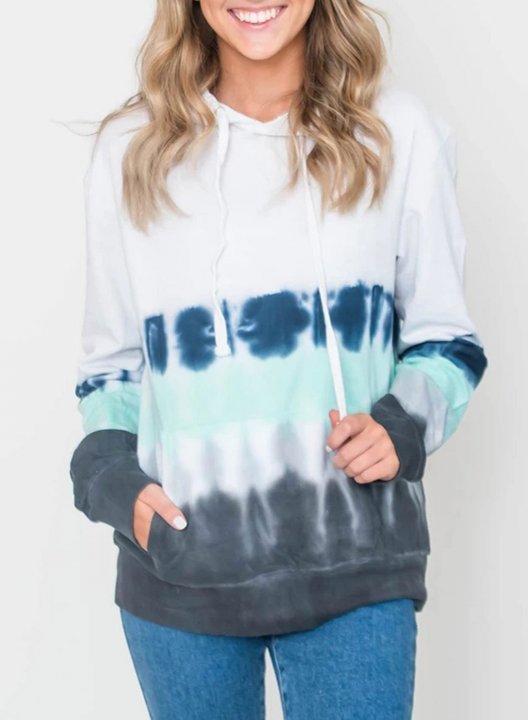 Women's Tie Dye Casual Long Sleeve Color Block Hoodie