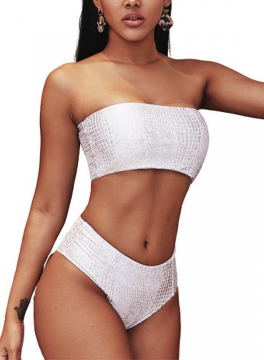 Women's Swimsuits Solid V Neck Off Shoulder Padded Basic Two-piece Suit Bathing Suits