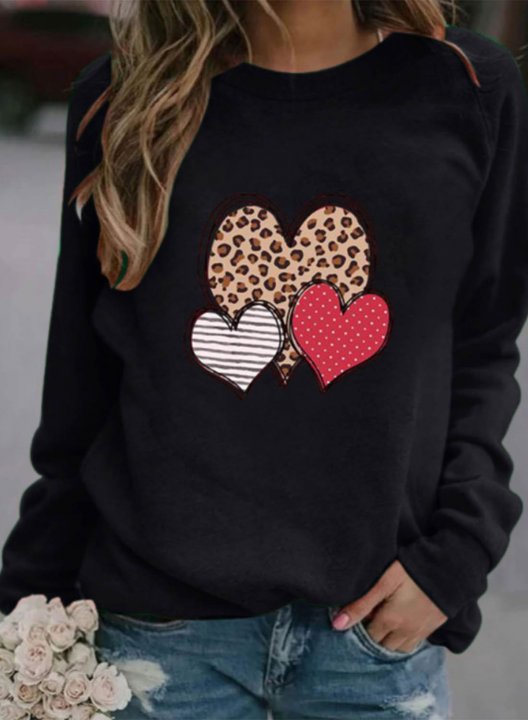 Women's Sweatshirts Heart Solid Long Sleeve Round Neck Casual Sweatshirt