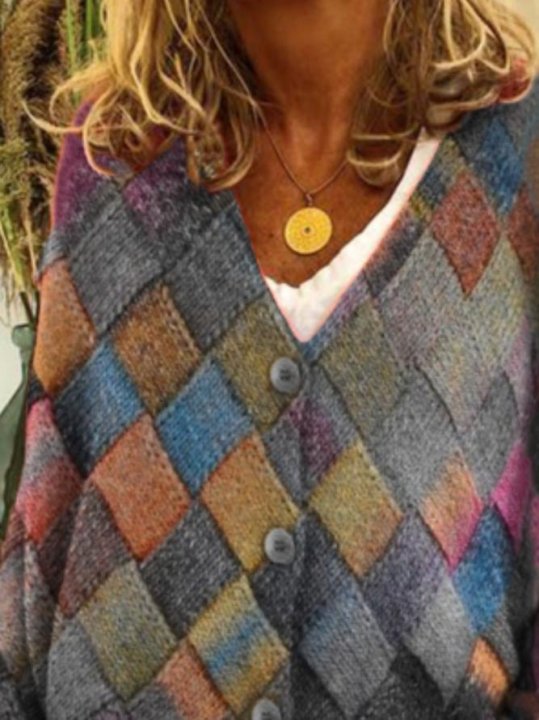 Women's Plus size Geometric Aztec Cardigan Long Sleeve Outerwear