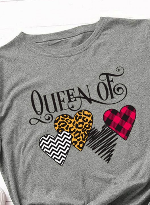 Women's T-shirts Leopard Plaid Letter Heart-shaped Short Sleeve Round Neck Daily T-shirt