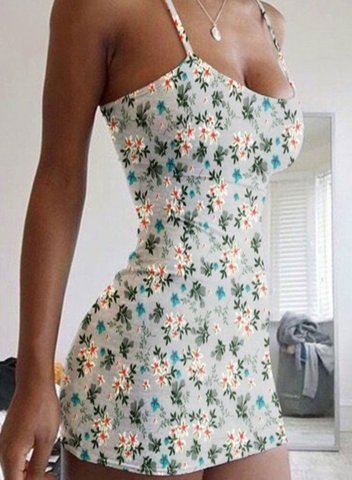 Women's Mini Dresses Floral Sleeveless Spaghetti Bodycon Mini Dress