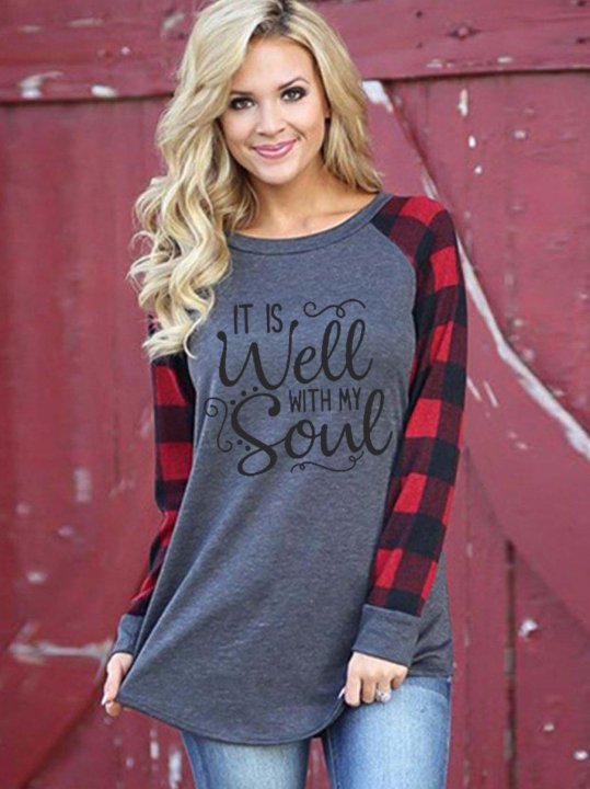 Women's It Is Well With My Soul Plaid Sleeve Shirt