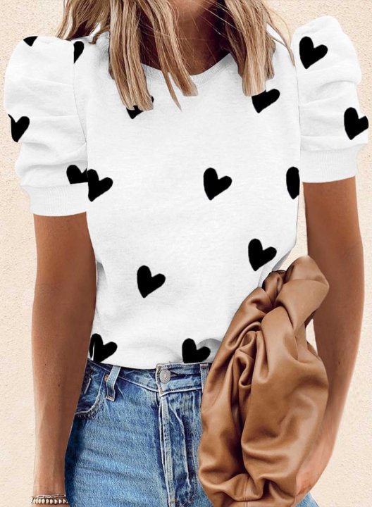 Women's T-shirts Heart-shaped Short Sleeve Round Neck Daily Casual T-shirt