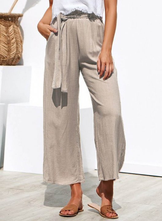 Women's Palazzo Pants Straight Solid High Waist Daily Ankle-length Vintage Pocket Waist Tie Pants