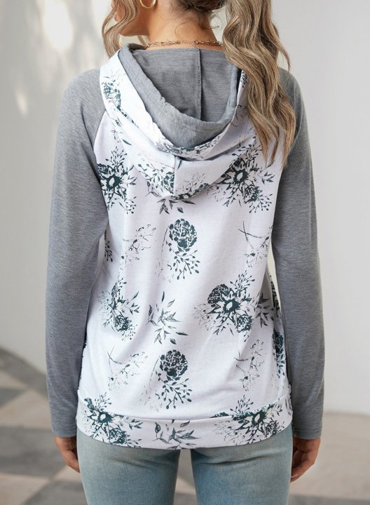 Women Floral Zipper Sweatshirt with Pocket