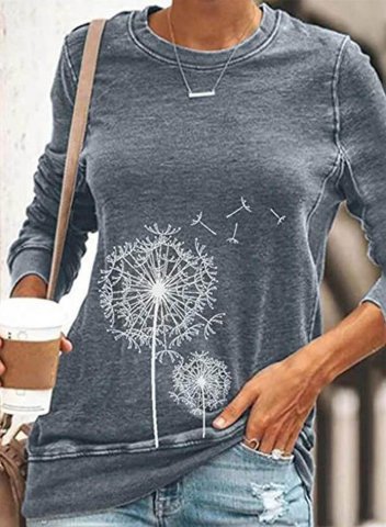 Women's Sweatshirt Casual Solid Dandelion Round Neck Long Sleeve Daily Pullovers