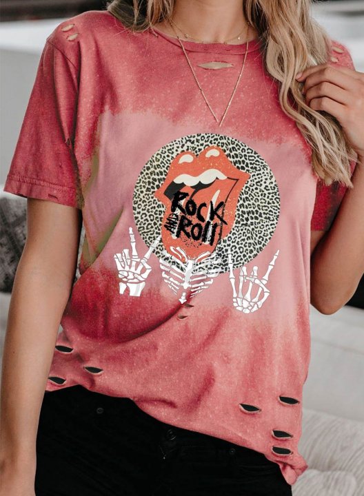 Women's T-shirts Leopard Letter Color Block Tiedye Short Sleeve Round Neck Daily Casual T-shirt