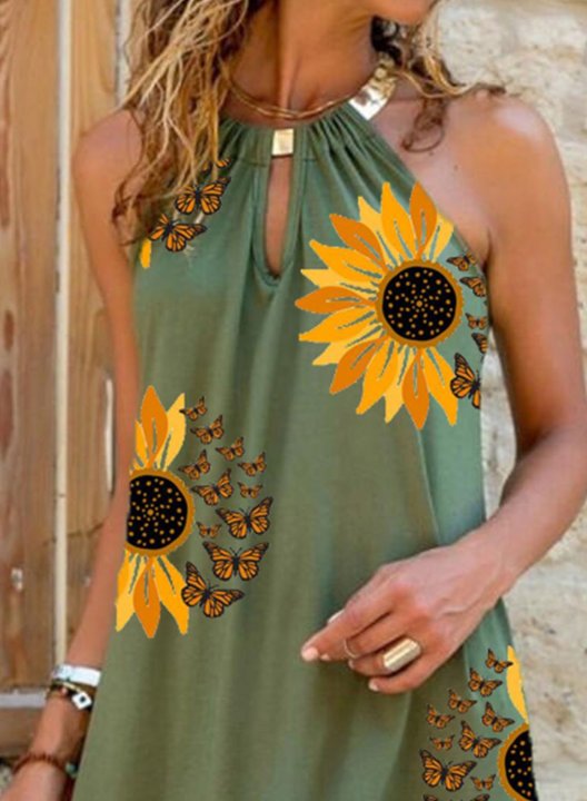 Women's Mini Dresses Sunflower Spaghetti Boho Dress