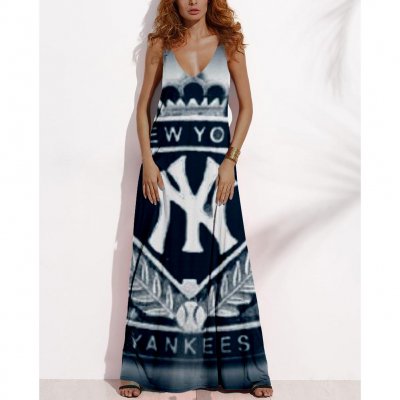 Women's Summer NEW YORK YANKEES Fan Print V-Neck Sleeveless Loose Long A-line Dress