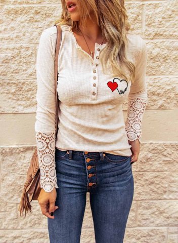 Women's Pullovers Long Sleeve Round Neck Daily Button Lace Pullover