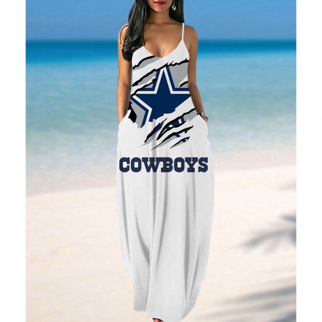 Women's Dallas Cowboys Printed Pockets Halter Dress